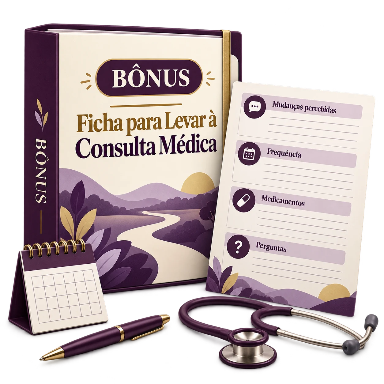 Mockup do bônus Ficha para Levar à Consulta Médica